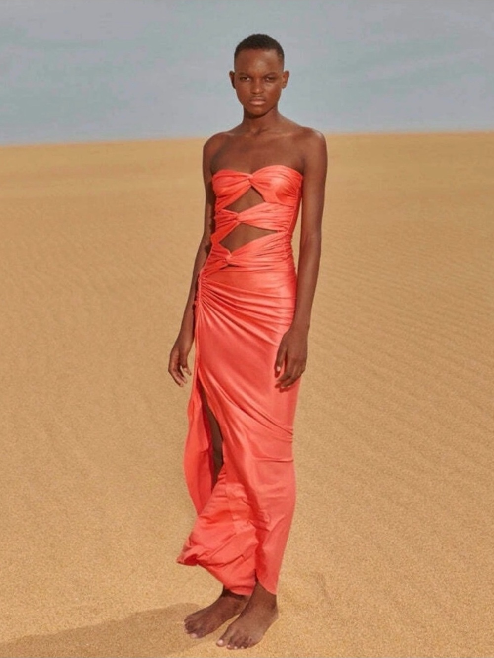 Baobab Collection Vera Coral Strapless Maxi Dress Cutout